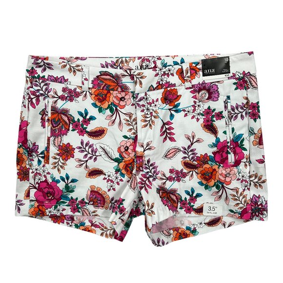 a.n.a Multi NWT Floral Twill Chino Shorts Mid Rise Pockets Size 10 - Picture 1 of 10